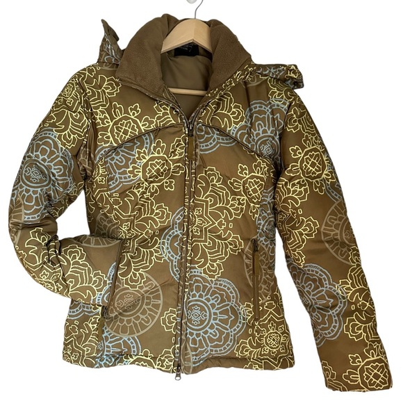 Athleta Womens Abstract Small Goose Down Winter Puffer Coat Jacket Zip off Hood - Picture 16 of 16